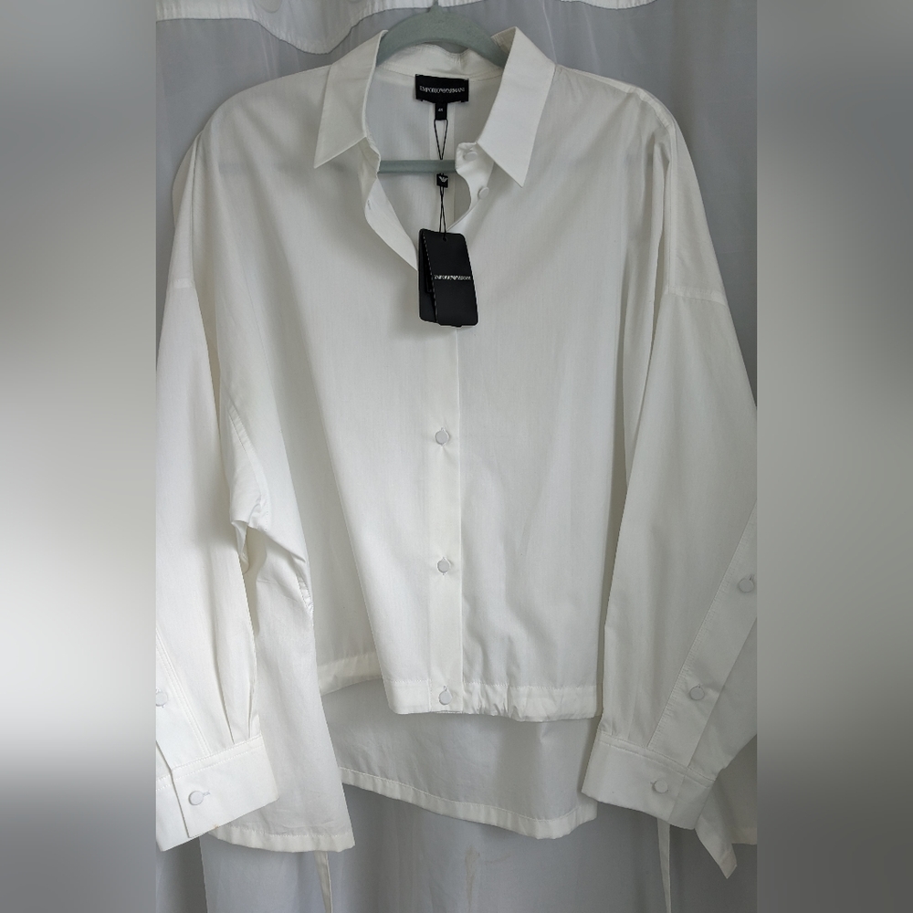 Armani Collared High-Low Top w/ Front Drawstring - Picture 2 of 7